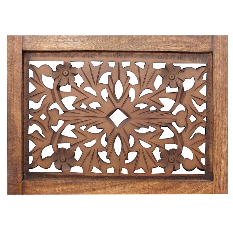 The Urban Port Foldable 4 Panel Mango Wood Room Divider Brown