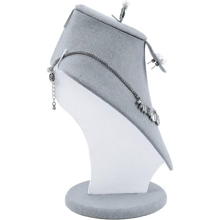 Linen Covered Wood Jewelry Display Necklace Bust Display Stand - S