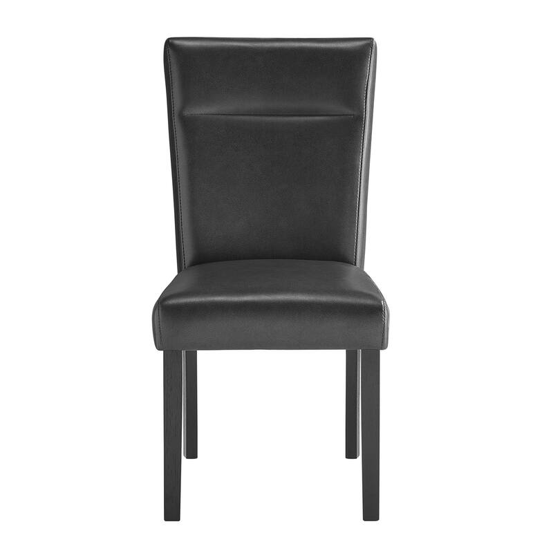 Charcoal Black Rubberwood Dining Chairs Set of 2 Modern Solid Back Faux Leather Side Chairs - Charcoal Black