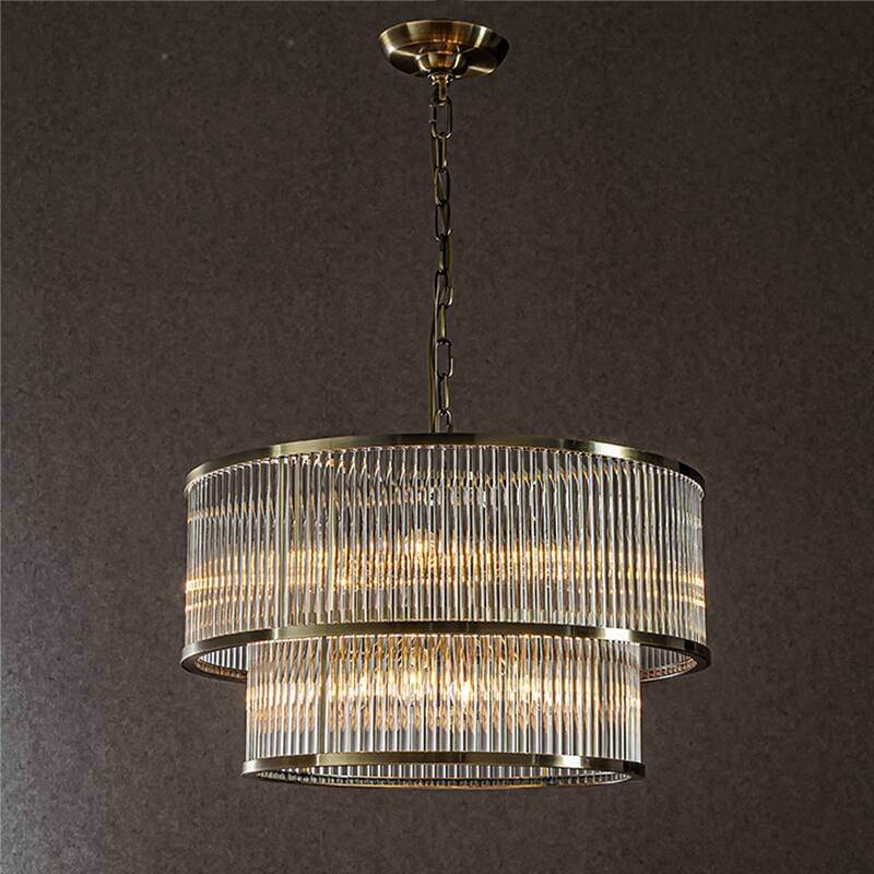 4/10-Light Modern Glam Glass Drum Chandelier Contemporary Hanging Light For Living Room Entryway Bedroom - W21'' - Antique Bronze
