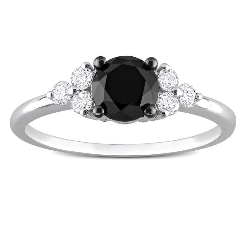 Miadora 1-1/5ct TDW Black and White Diamond Solitaire Ring in 10k Black Rhodium-Plated White Gold
