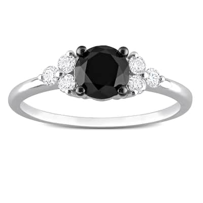 Miadora 1-1/5ct TDW Black and White Diamond Solitaire Ring in 10k Black Rhodium-Plated White Gold