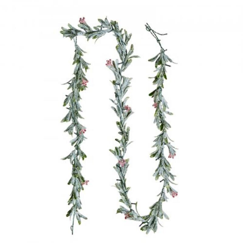 Snowy Green LED Lighted Christmas Garland with Olive Leaves and Vine Berries for Stairs and Mantels
