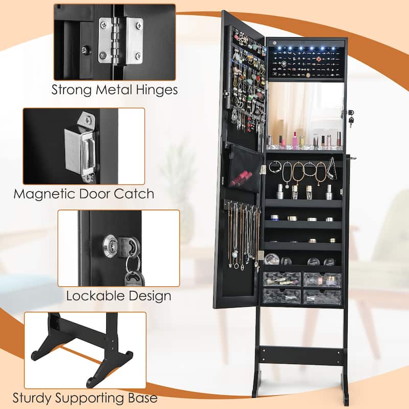 Costway Jewelry Cabinet Armoire Full Length Frameless Mirror Lockable - See Details