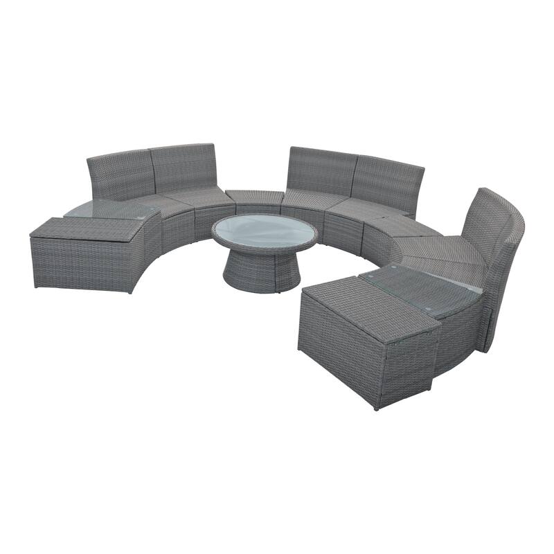 Half Round Full Storage Sectional Sofa 10pc Conversation Set with Table