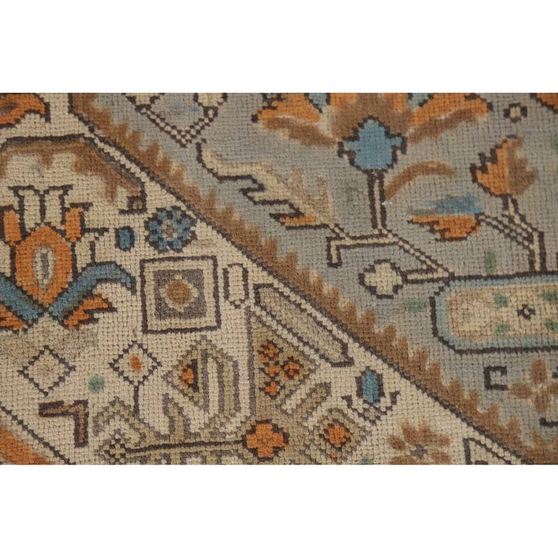 Grey Geometric Tabriz Vintage Persian Area Rug Handmade Wool Carpet - 8'1" x 11'3"