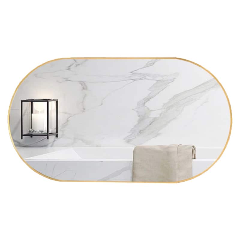 36 in. W x 18 in. H Oval Stainless Steel Framed Wall Bathroom Vanity Mirror - 36" x 18"
