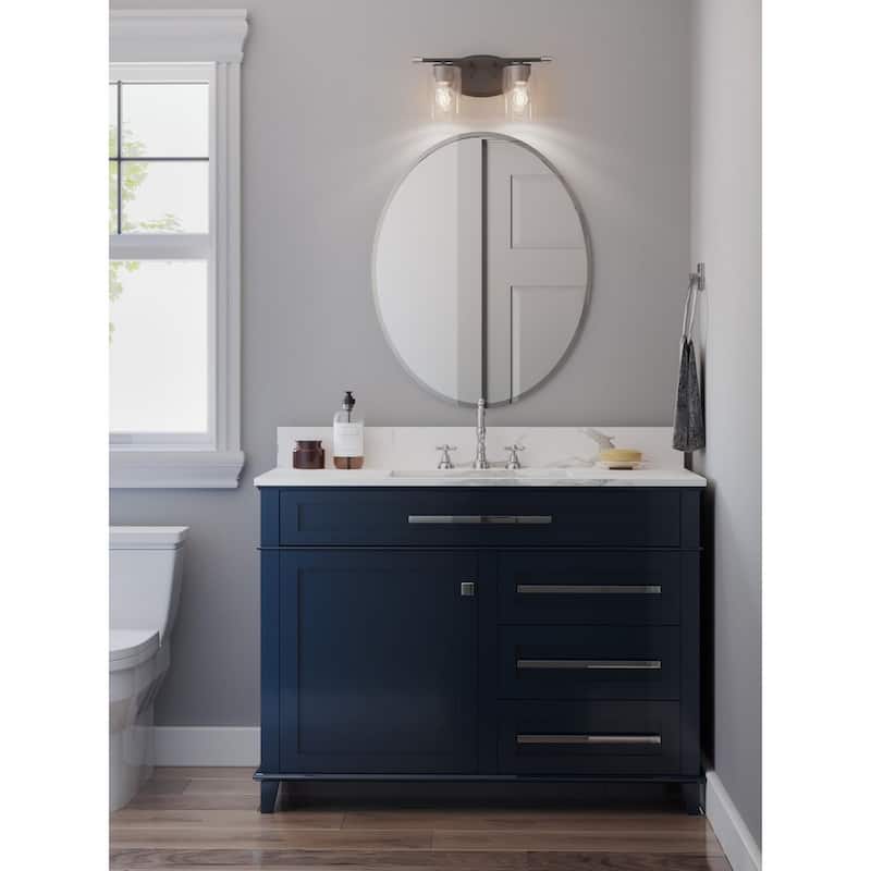 Riley Collection Two-Light Matte Black Clear Glass Modern Bath Vanity Light - 16.125 in x 5.5 in x 8.25 in