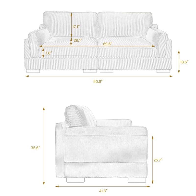 90" Oversized Modular Sectional Corduroy Sofa
