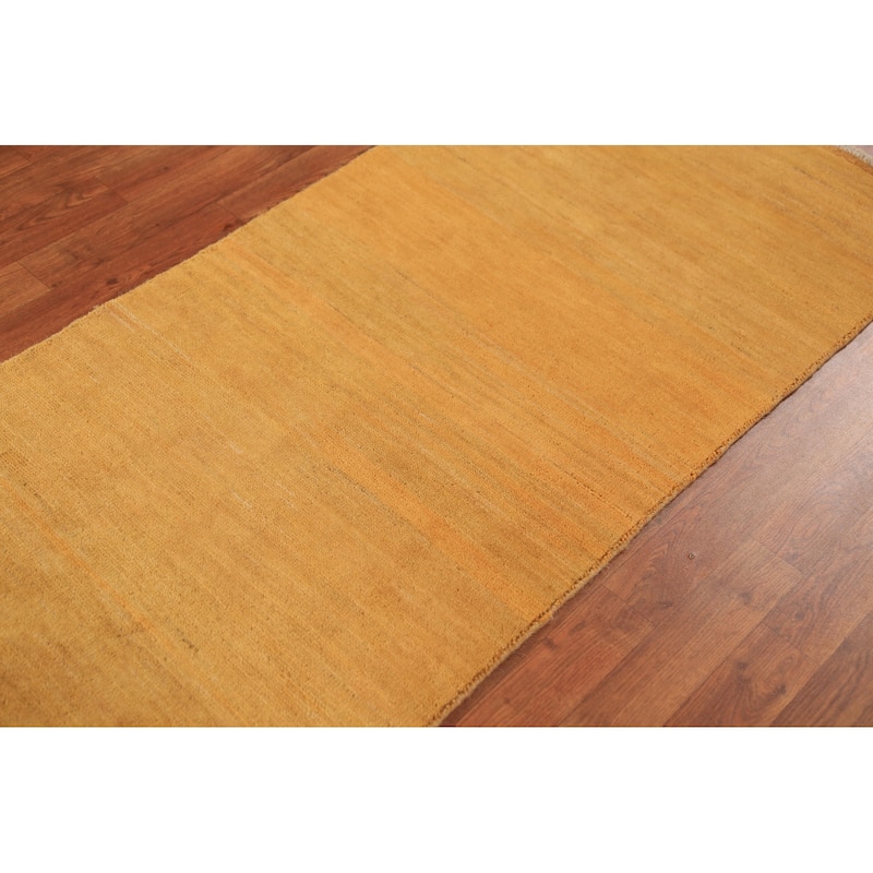 Yellow Modern Gabbeh Oriental Rug Hand-Knotted Wool Carpet - 2'7" x 6'0"