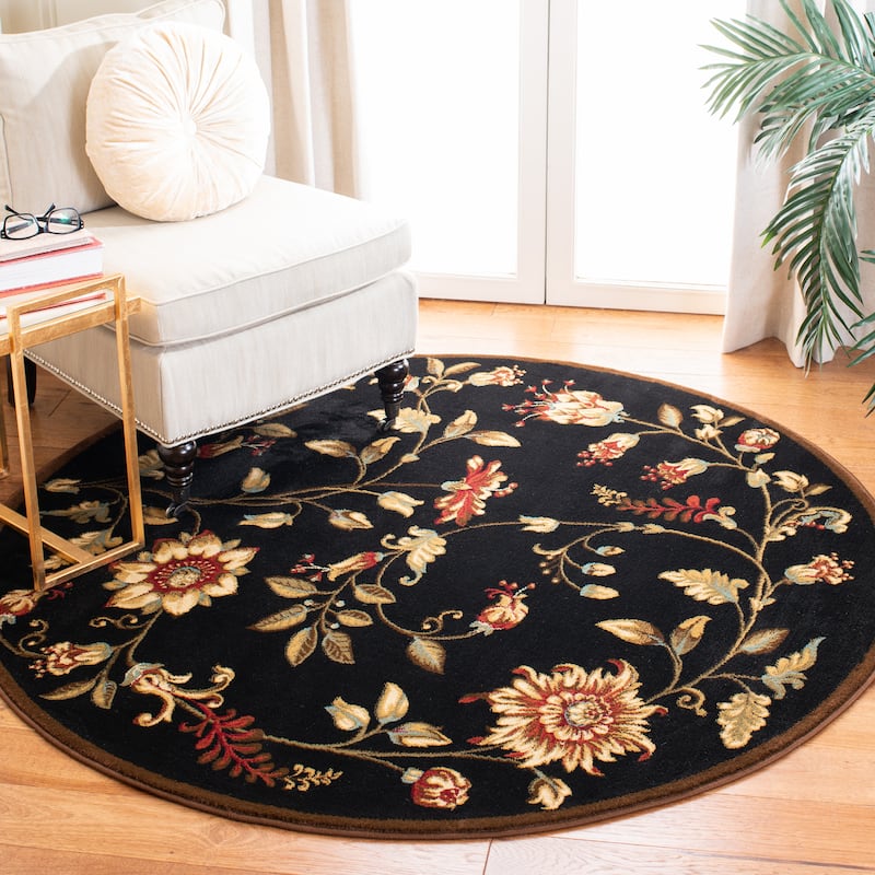 SAFAVIEH Lyndhurst Nazaria Traditional Floral Rug - 6'7" Round - Black/Multi