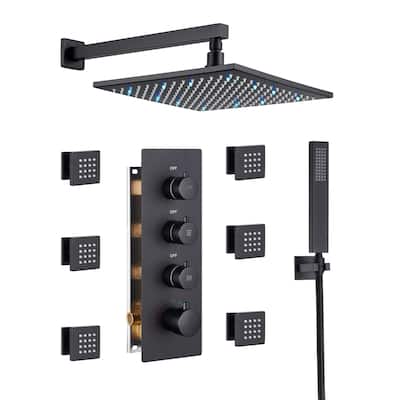 3 Functions Thermostatic LED Light Wall Mounted Shower System