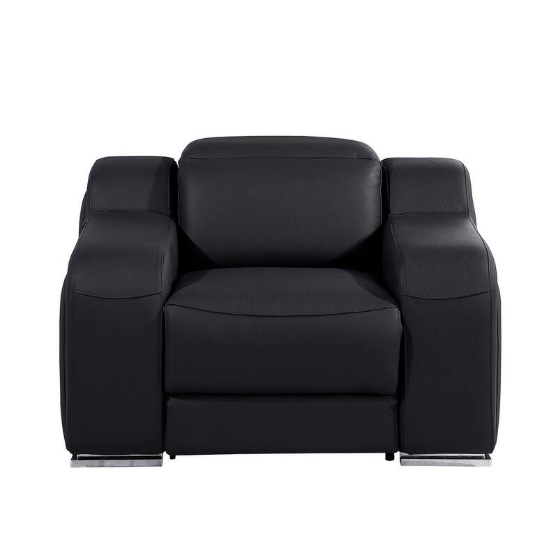 HomeRoots 41" Black Italian Leather Wall Hugger Recliner With USB