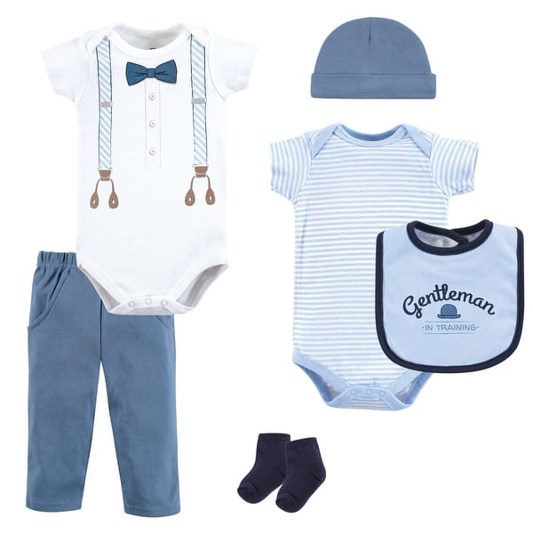 slide 1 of 1, Little Treasure Baby Boy Layette 6-Piece Set, Light Blue Suspenders 0-3 Months - Light Blue Suspenders