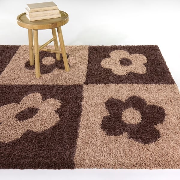 slide 2 of 10, Sylvia Floral Shag Area Rug 3'11" x 5'7" - Brown