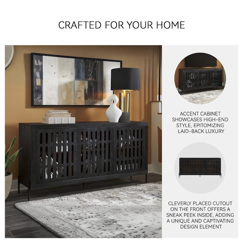 Signature Design by Ashley Vallisburg Black/Natural Accent Cabinet - 64" W x 15.88" D x 32.25" H