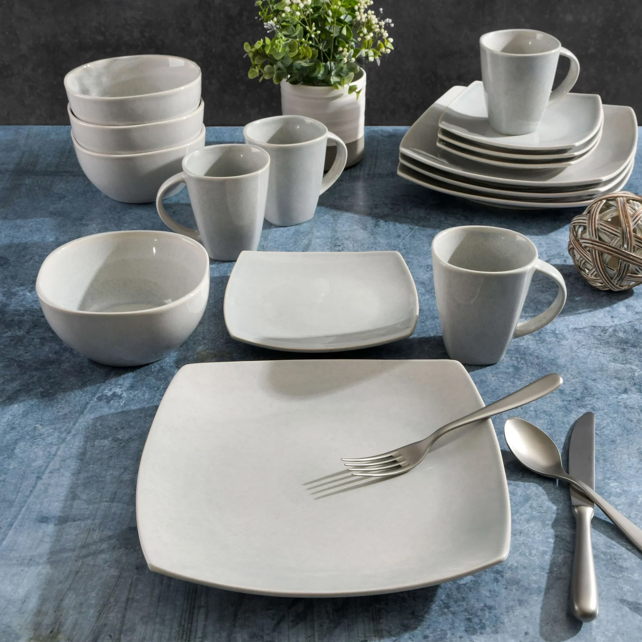 Gibson Home Soho Lounge 16 Piece Soft Square Stoneware Dinnerware Set in Stone Grey Bed Bath Beyond 39855760