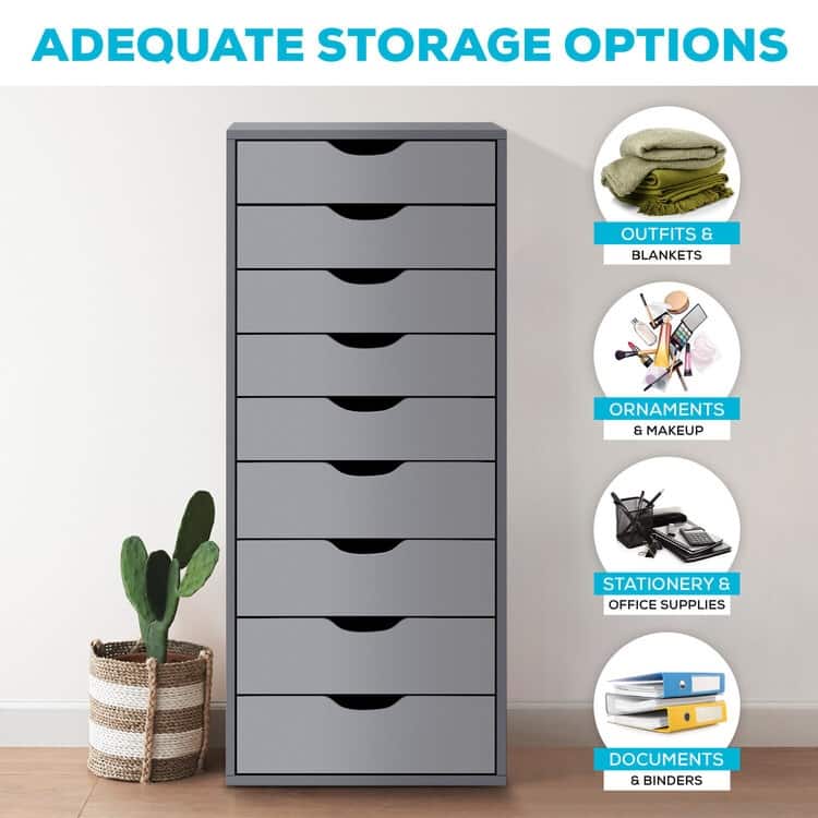 Narrow Wooden 9-Drawer Cabinet with Smooth-Glide Drawers, Top Storage Shelf, and Space-Saving Design