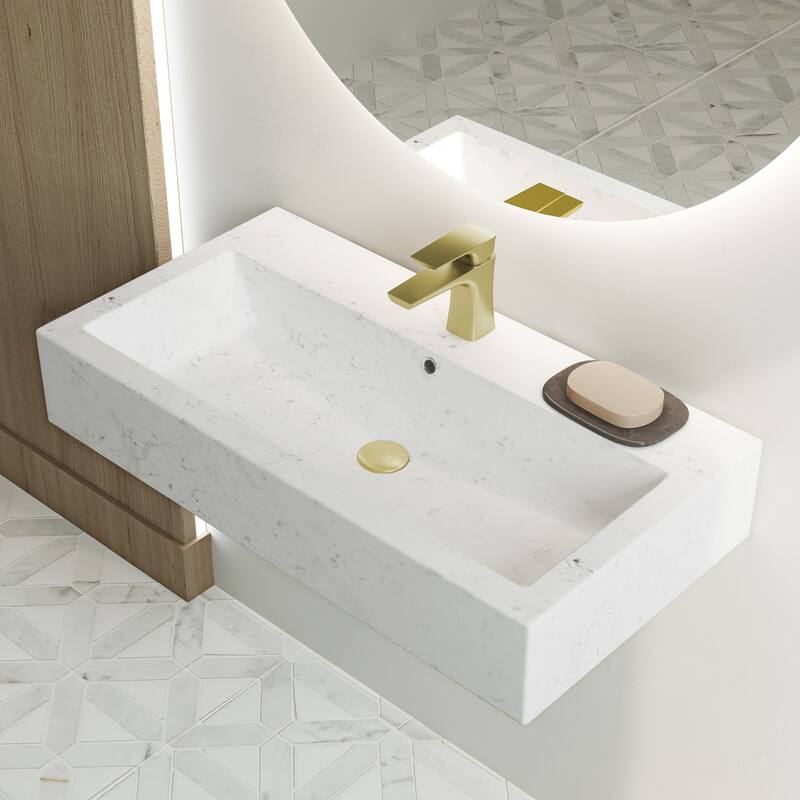 Voltaire Wide Rectangle Wall Hung Sink - Static Marble