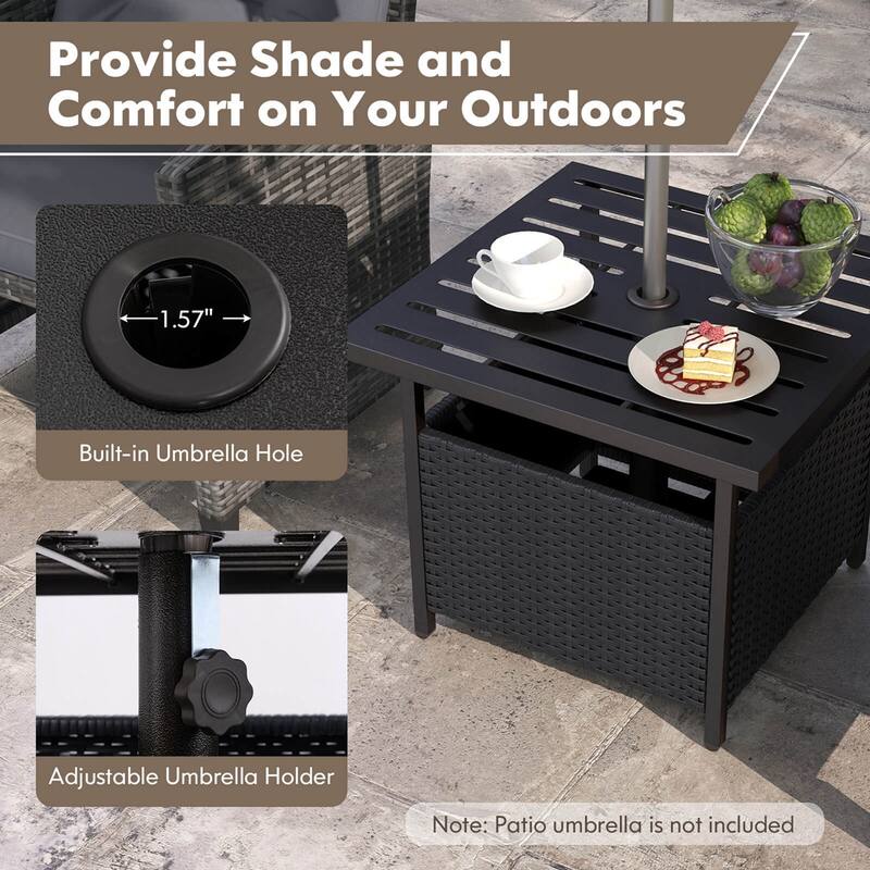 Costway Rattan Wicker Steel Side Table Outdoor Furniture Deck Garden - See Details