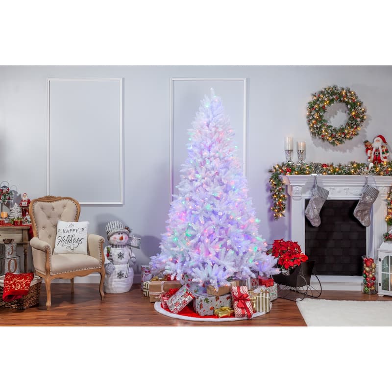 7.5 Foot White Parkview Pine with 600 Color Changing LED Lights - N/A