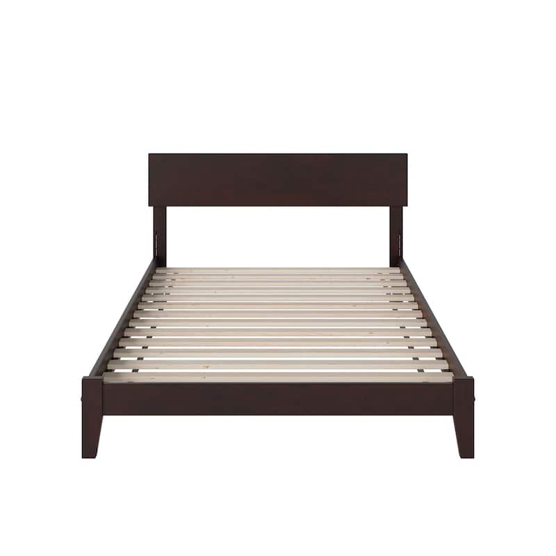 Full Size Platform Bed - Espresso Finish, Modern Design, Low Profile Headboard, Open Footboard