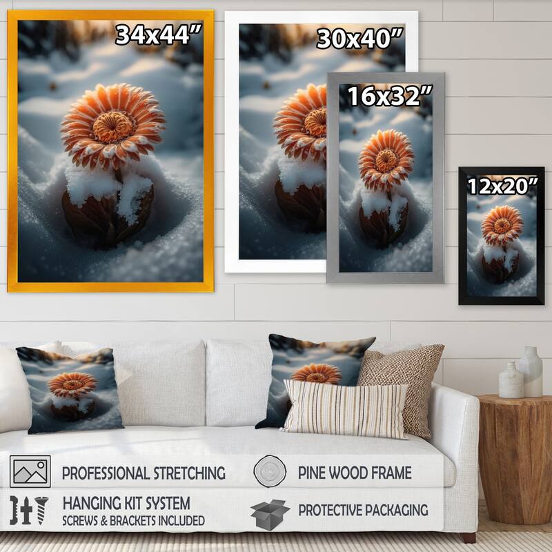 Designart "A Blooming Light Orange Gerbera Flower In Winter II" Floral