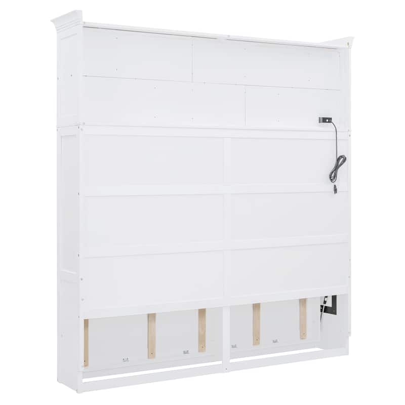 Queen Murphy Bed with USB & Top Shelves - Multi-Function Fold-Away Wall Bed for Small Apartments