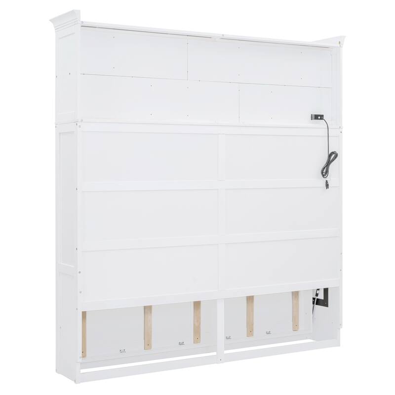 Queen Size Murphy Bed Wall Bed with Top Shelves, USB Ports & No Box Spring Needed - Space-Saving Design for Multi-Use Rooms