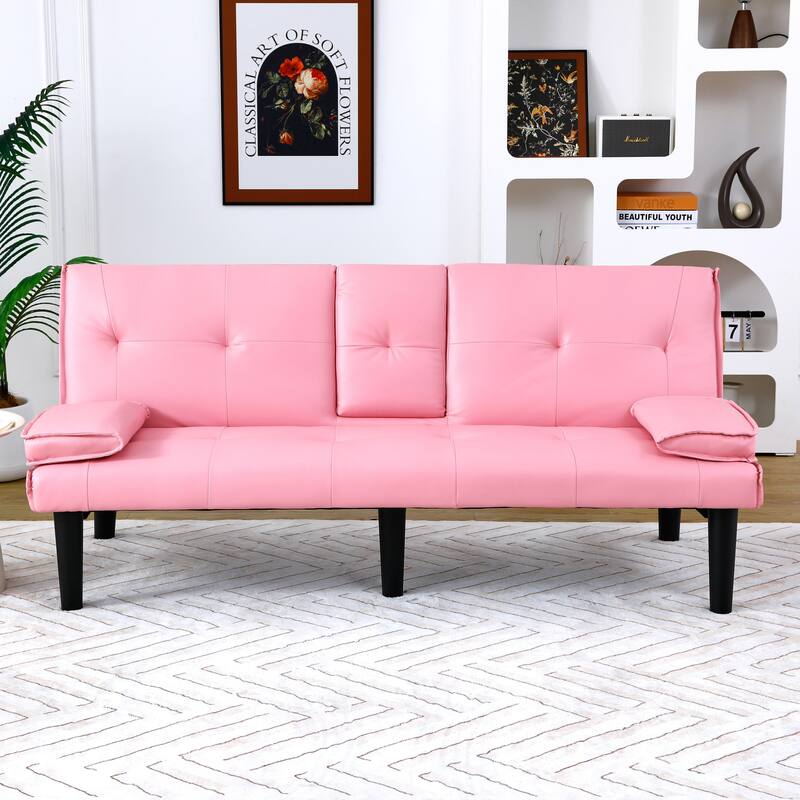 The 67-inch PVC multi-functional sofa bed, with a foldable and cup holder design