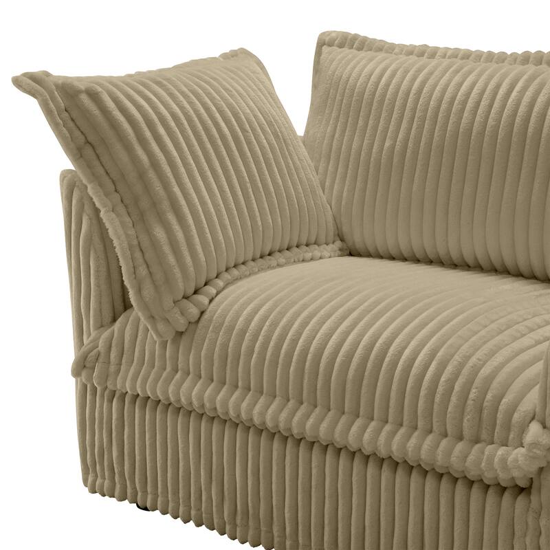 Corduroy Slipcovered 3-Seater Armless Sectional Sofa with Reversible Ottoman, Free Combination Design, and Removable Covers