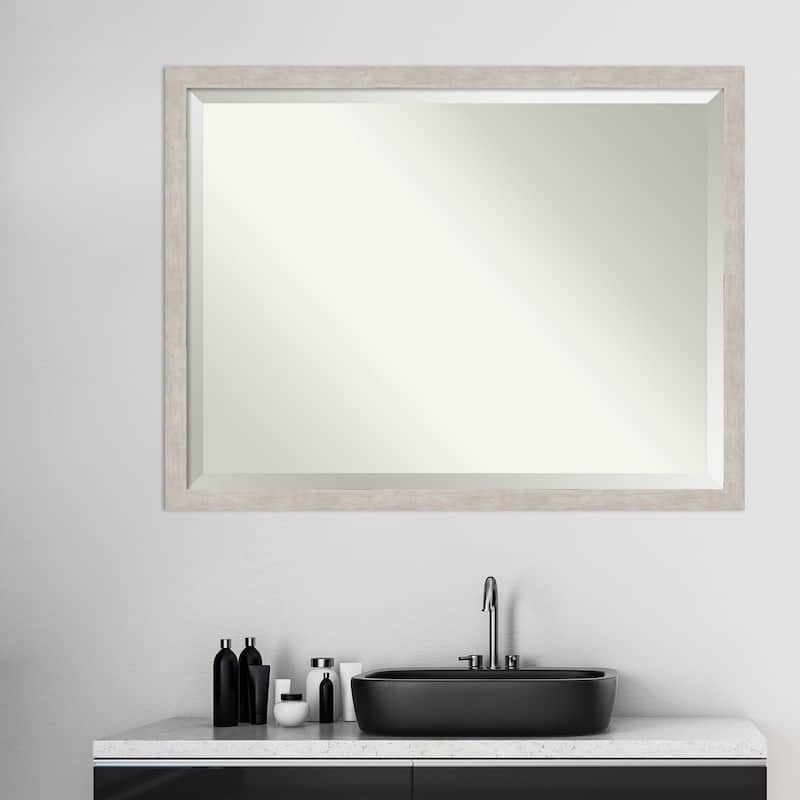 Beveled Wood Bathroom Wall Mirror - Marred Pewter Frame