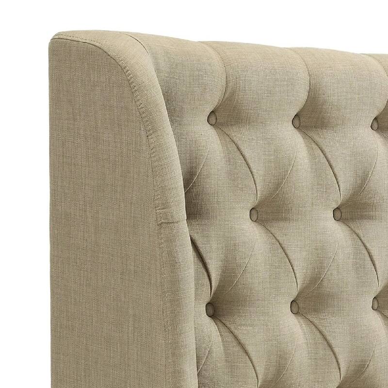 Pax Fabric Full Size Headboard, Button Tufted Wingback, Beige