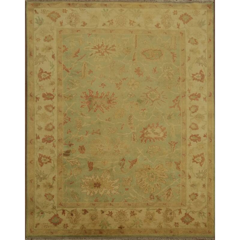 Hand Knotted Oriental 100% Wool Carpet Traditional Traditional Green Agra Area Rug - 9' 7'' X 7' 7''