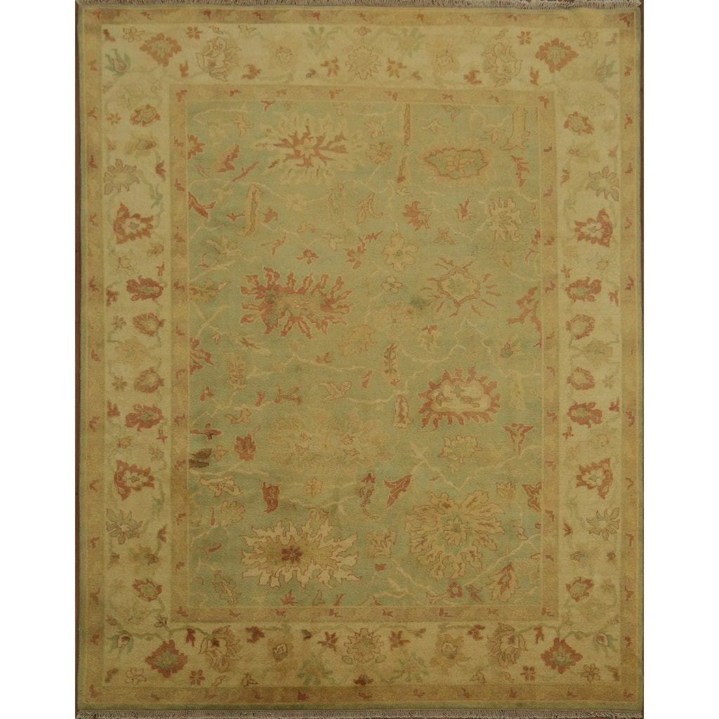 Hand Knotted Oriental 100% Wool Carpet Traditional Traditional Green Agra Area Rug - 9' 7'' X 7' 7''