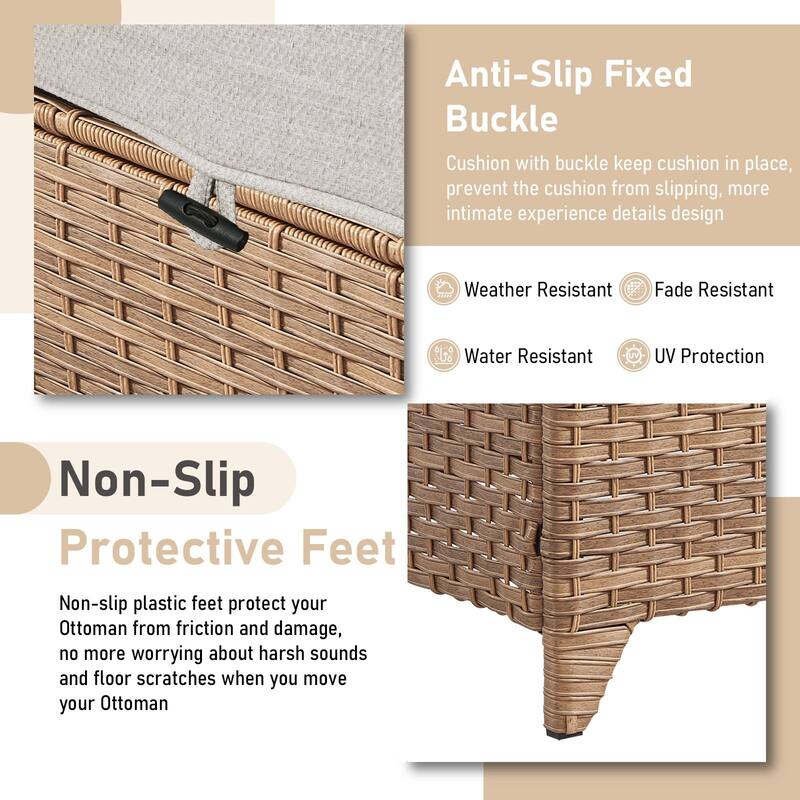 Outdoor Rattan Chair with Coffee Table and Ottoman