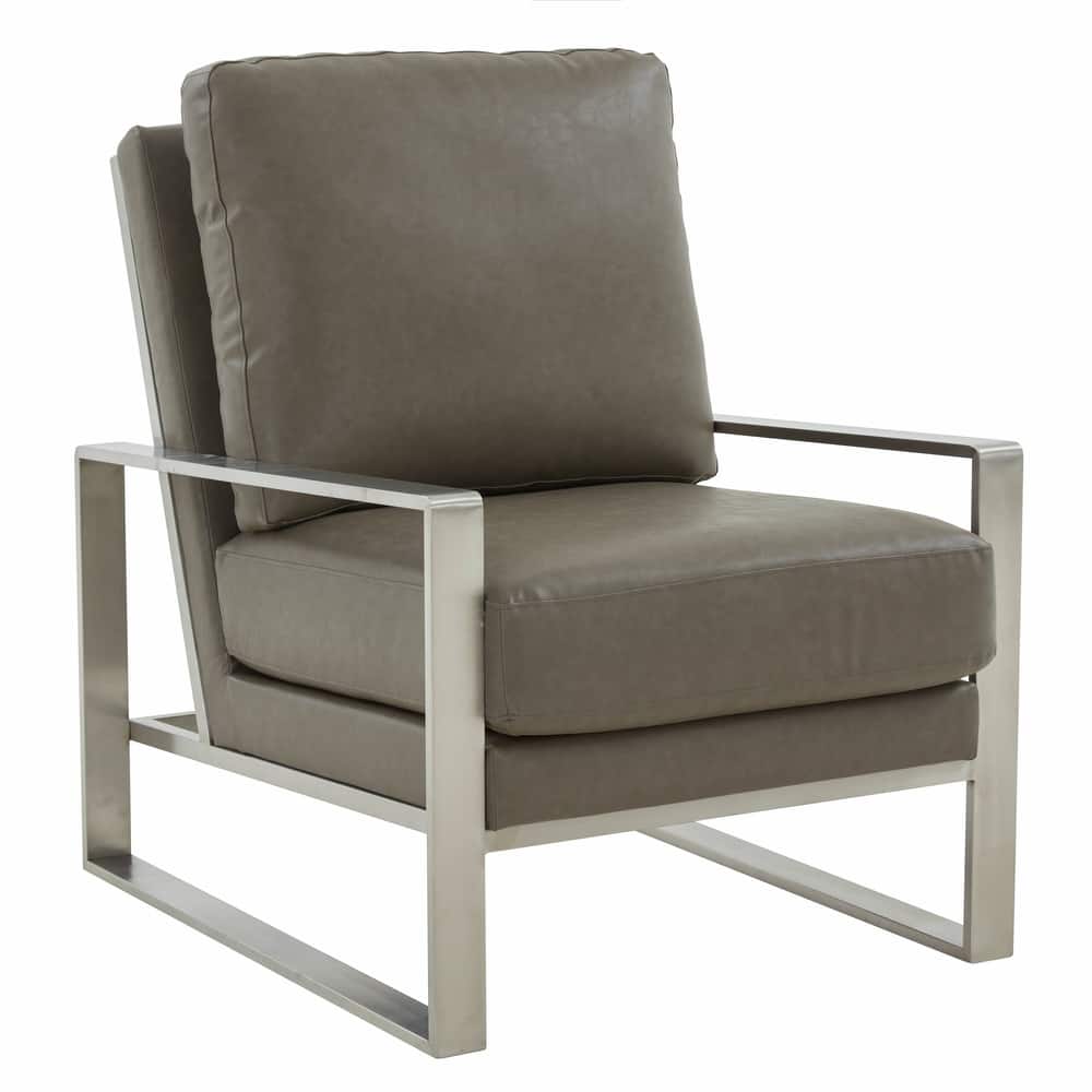 Jefferson Modern Leather Sofa Accent Armchair with Brushed Silver Frame, Scratch-Resistant Couch Side Chair for Home or Office