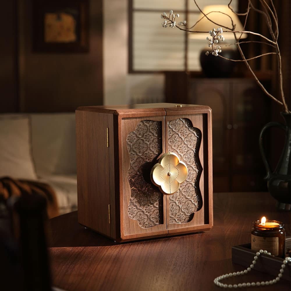 Modern Walnut Color Double-Door with Begonia Locking 5-Layer Jewelry Box - 9.06