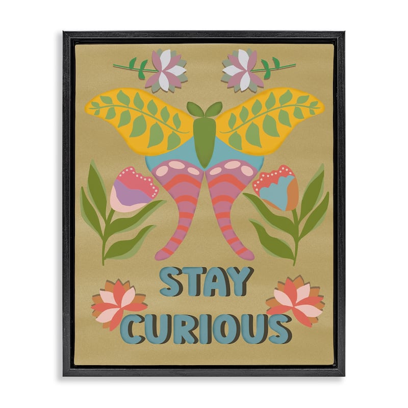Stupell Stay Curious Butterfly Framed Floater Canvas Wall Art Design By Julia Fox - 17 x 21 - Black