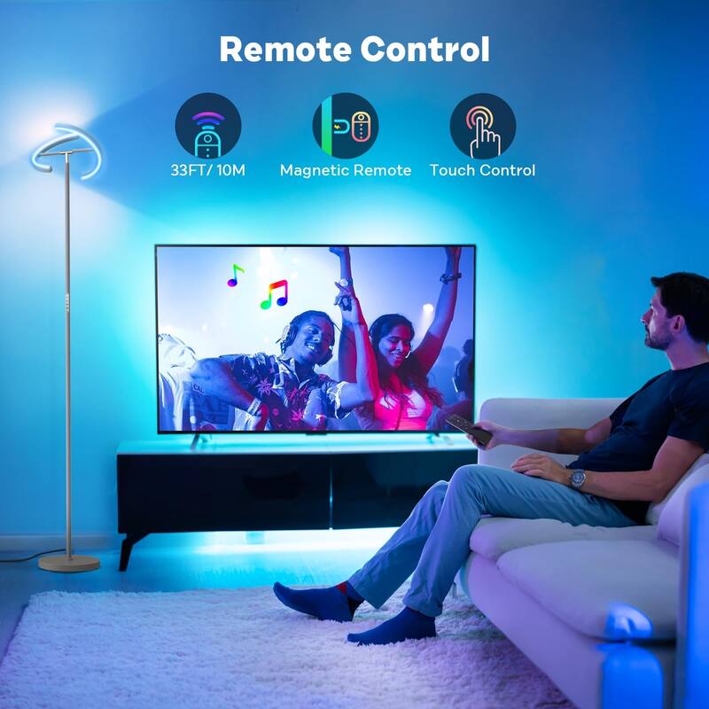 Silver Gray Floor Lamp, Bright Color Changing RGB Standing Lamp, Modern