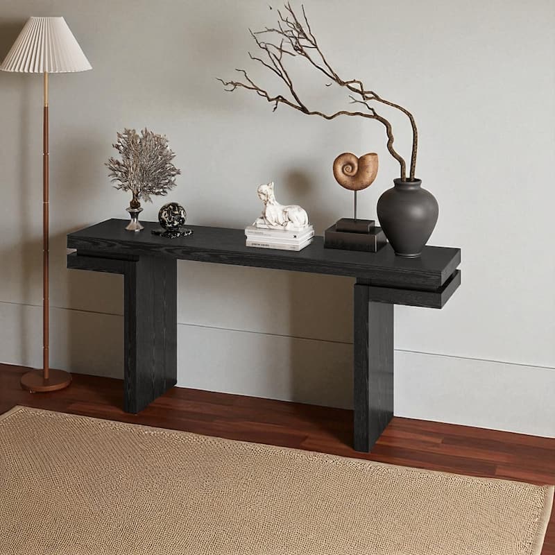 66" Extra Wide Console Table with Real Wood Veneer, Minimalist Entryway and Hallway Accent Sofa Table
