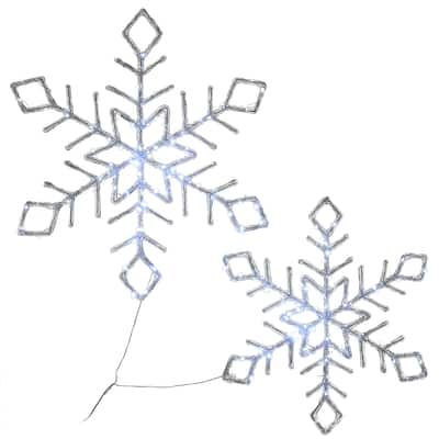 National Tree Company Diamond Tip Ice Crystal Snowflake Pair with LED Lights - White - 24 in