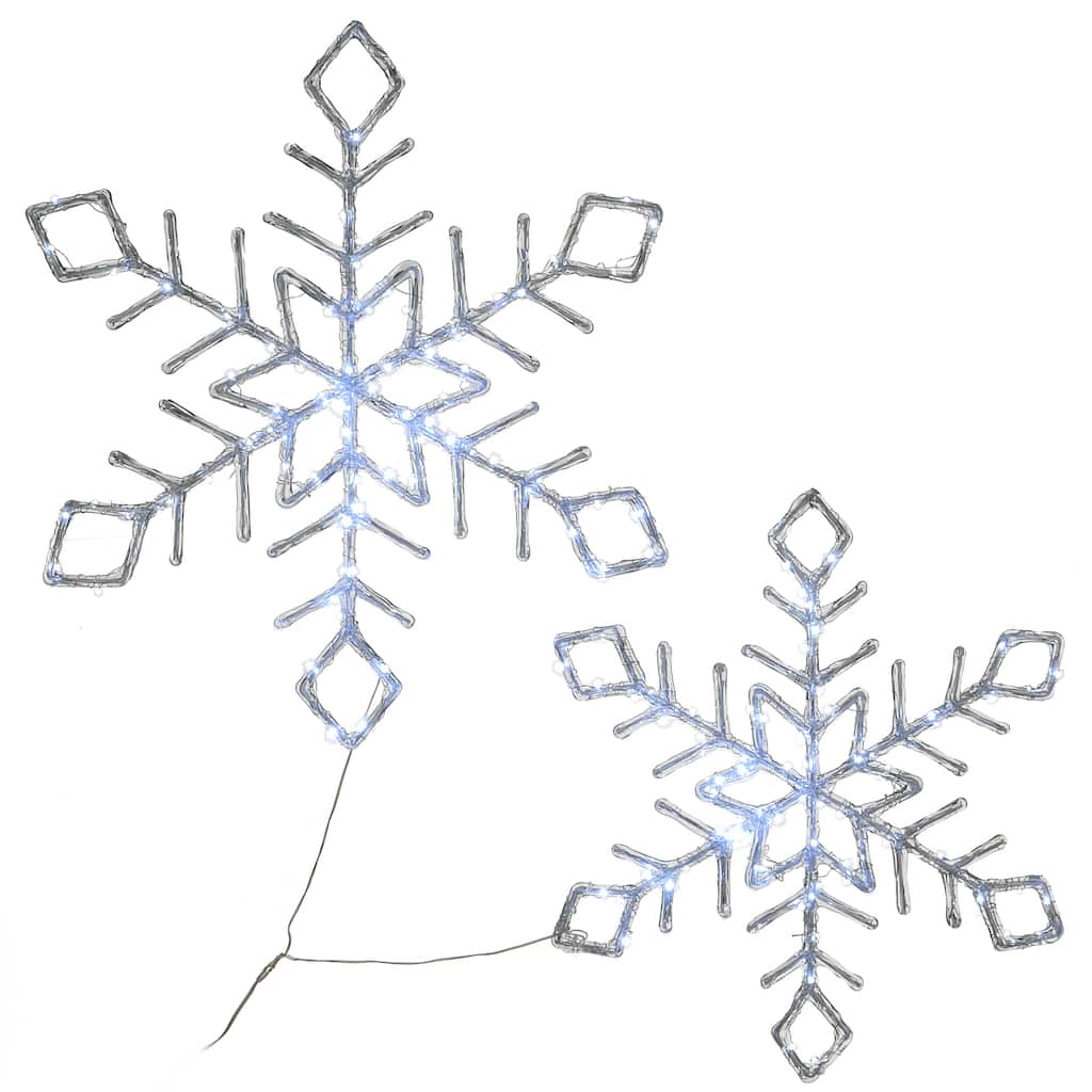 National Tree Company Diamond Tip Ice Crystal Snowflake Pair with LED Lights - White - 24 in