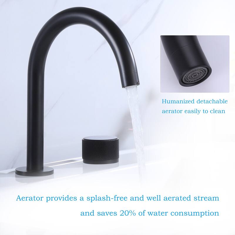 Modland Bathroom Faucet Widespread Matte Black Solid Brass 2-Knob Handle for Sink 3 Holes