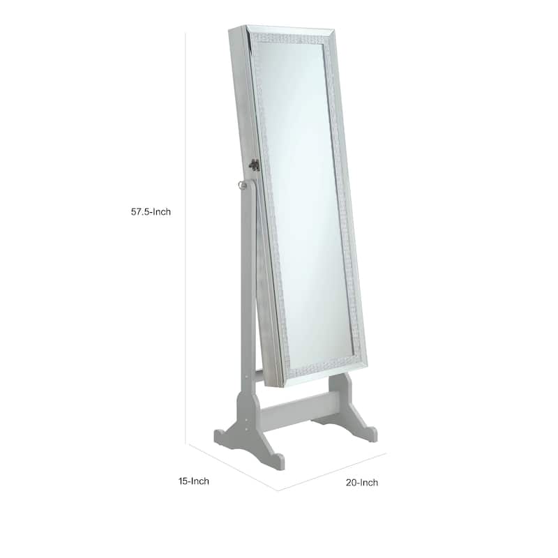 Captivating Jewelry Cheval Mirror With Interior Storage, Silver