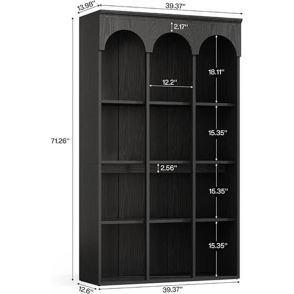 dimension image slide 1 of 2, 70.9" Tall Arched Bookcase for Living Room, 5-Tier Freestanding Wooden Bookshelf, Mid-Century Modern Library Book Shelving Unit
