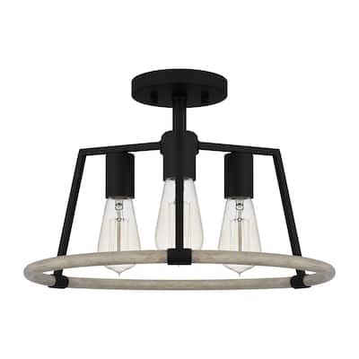 Tippet 3-Light Matte Black Semi-Flush Mount