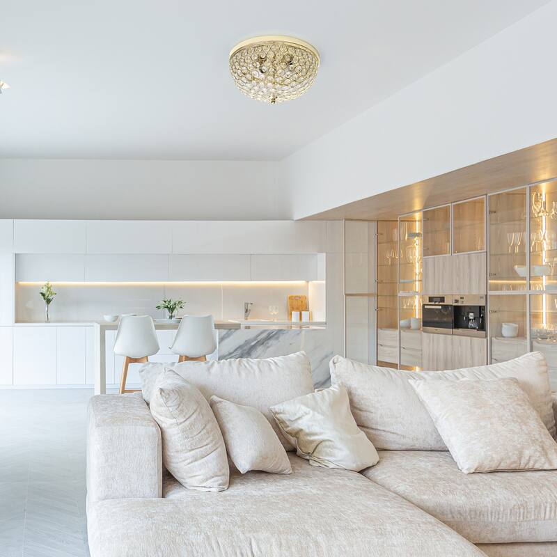 Modern 2-Light Flush Mount Ceiling Light - Crystal Embellished Gold Finish - Contemporary Lighting - 6.5