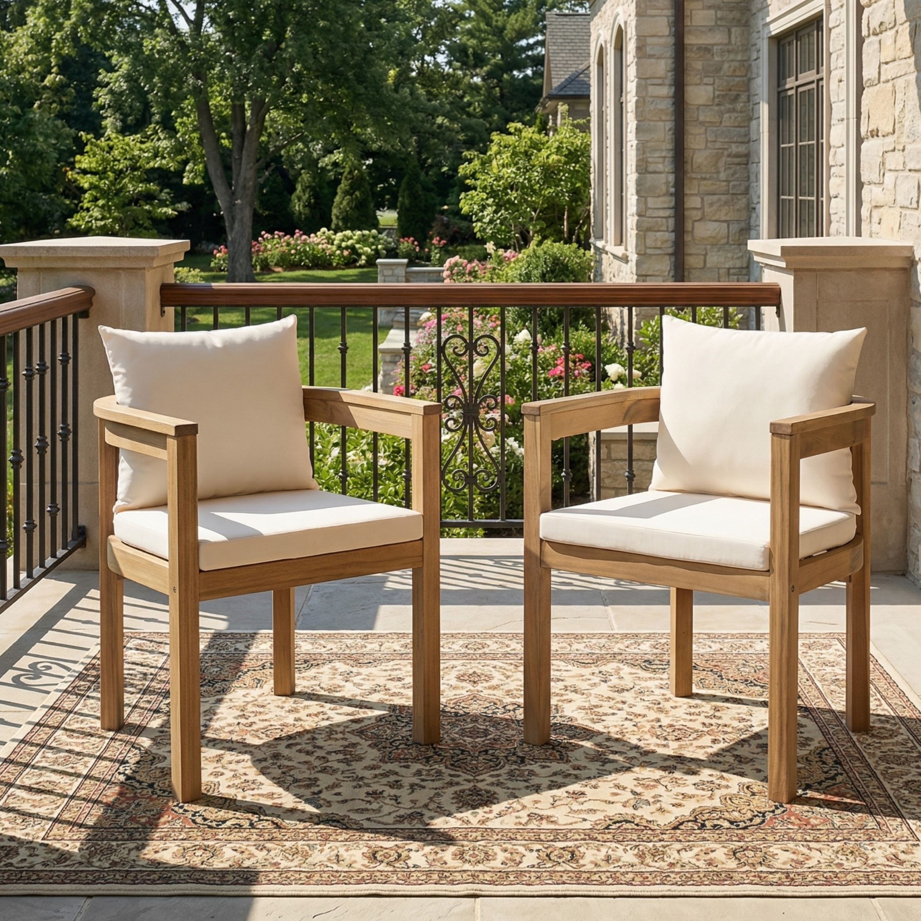 Christopher Knight Home - Carl Acacia Wood Outdoor Dining Chairs (Set of 2) With Cushions