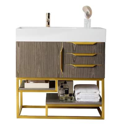 James Martin Vanities Columbia 36" Single Vanity, Ash Gray with Radiant Gold Hardware